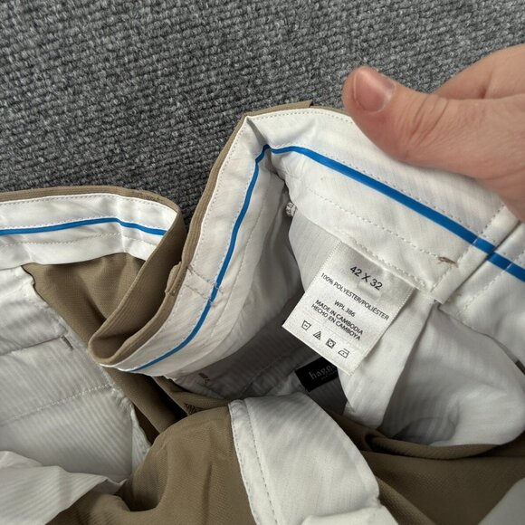 NWT HAGGAR Beige Pants 42x32 Cool 18 Khaki Slacks Polyester Comfort Waist Men - Picture 15 of 15
